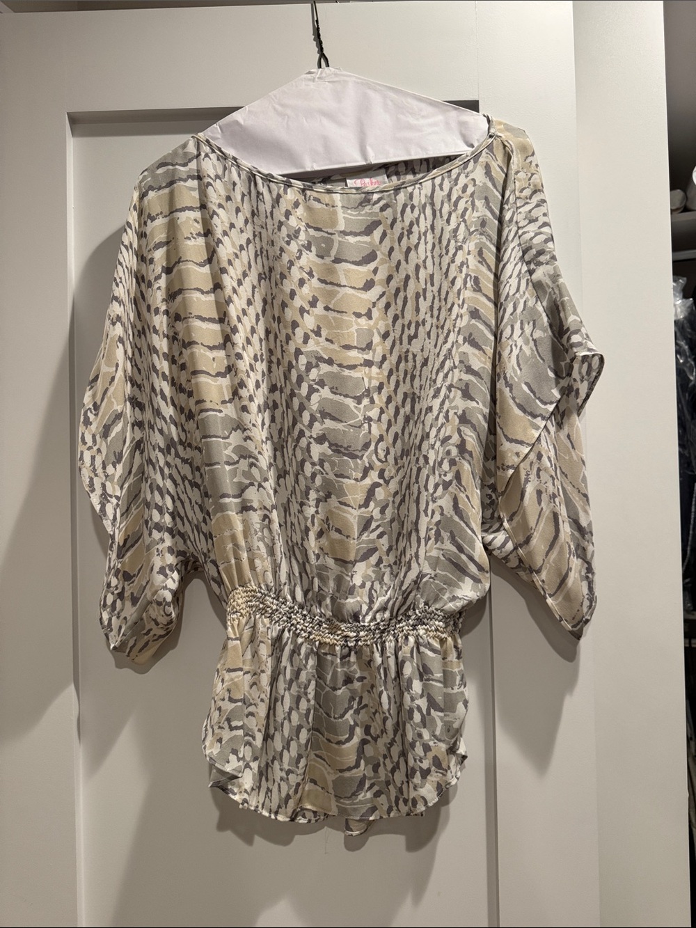 Parker Beige and Gray Animal-Print Blouson Tunic